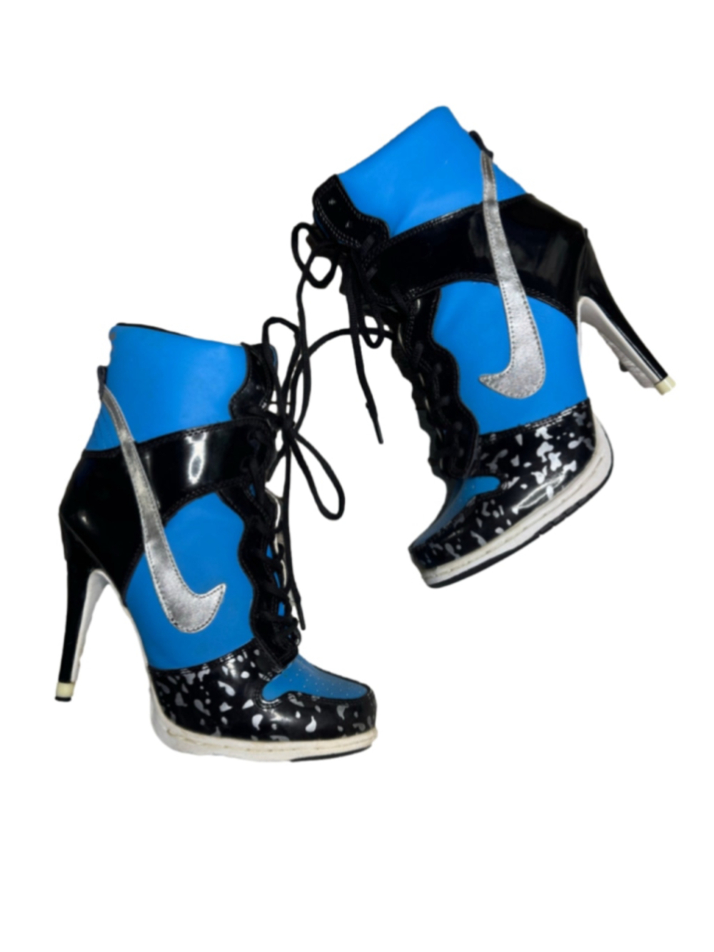 Women’s Nike Blue Black High-Heel Lace-Up Heels Silver Nike Swoosh size 9.5